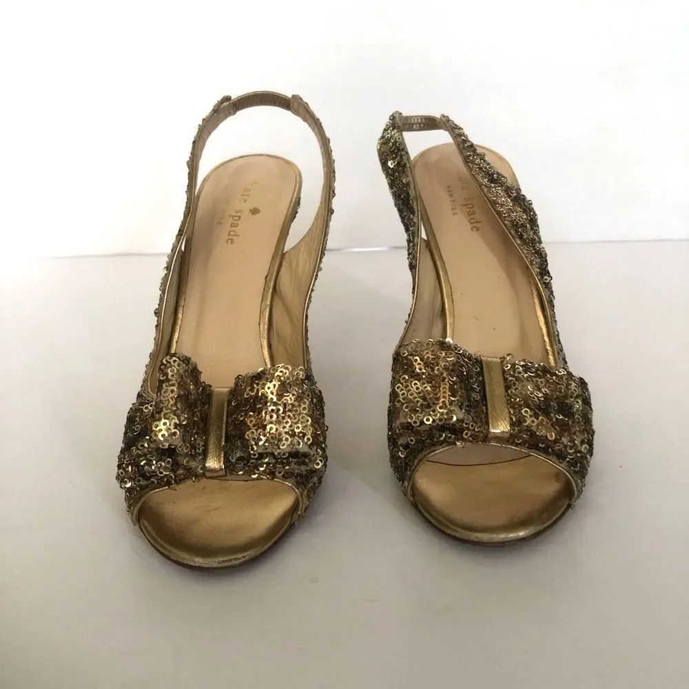 Kate Spade Sequin Animal Print Bow Slingback Heels Size 8 Sparkly Girly Party
